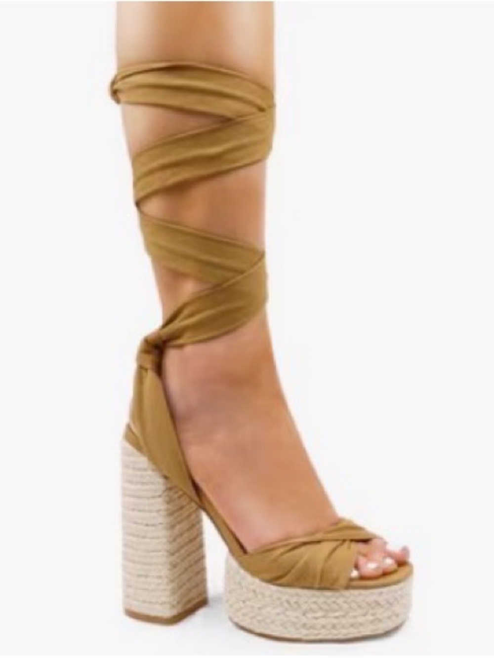 Liliana Mustard Wrap Platform Espadrille Heel